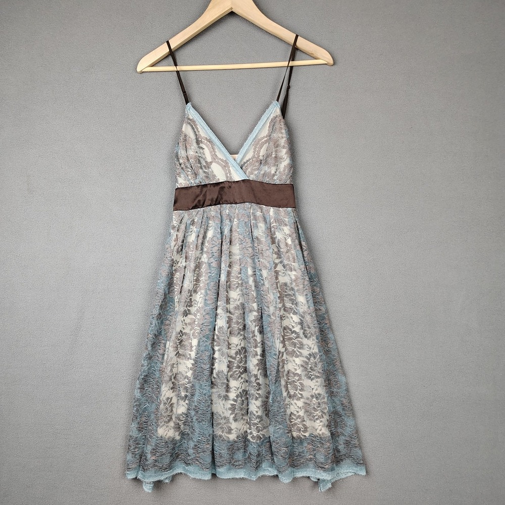 Vintage Y2K MYSTIC Mini Dress S / M Blue Floral Lace Layered Babydoll Fairy USA